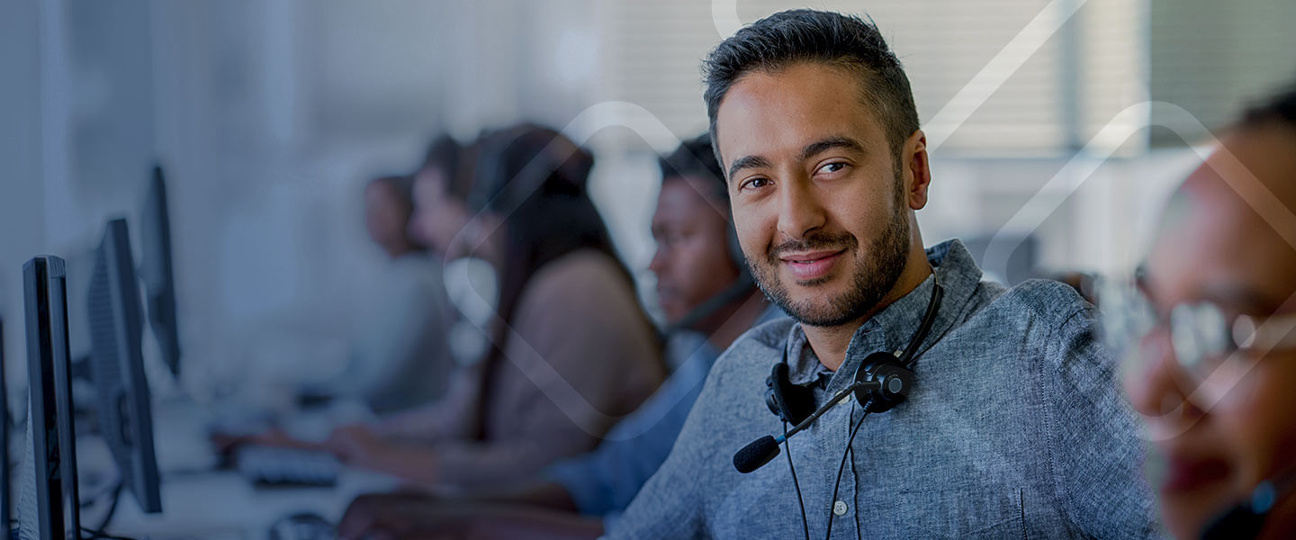 customer service man with headset smiling