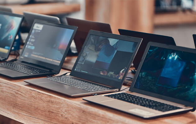 display of laptops in store