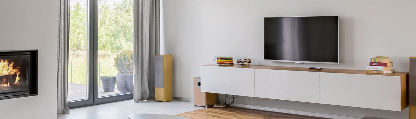 modern living room with flat screen tv