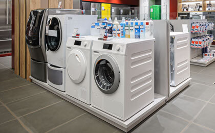 store display of washers and dryers