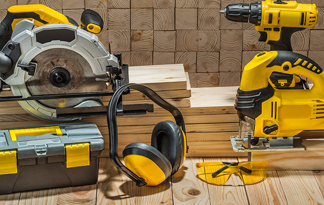 electric saws and earphone and drill