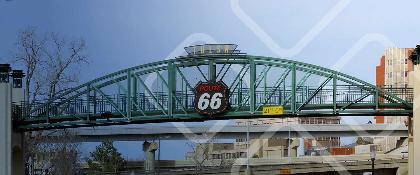 A bridge over Route 66 near downtown Tulsa Oklahoma