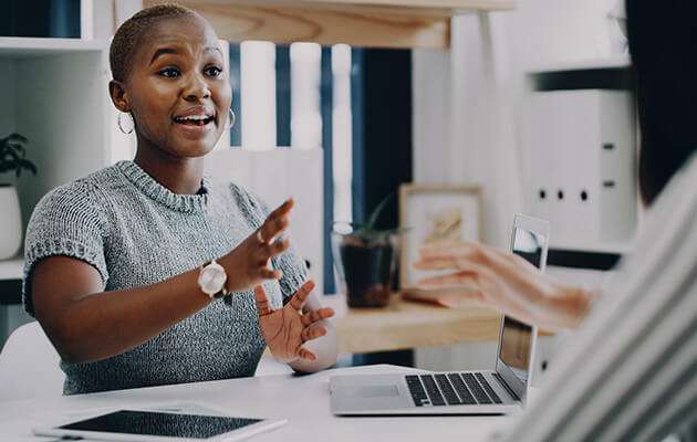 Young businesswoman having a conversation.