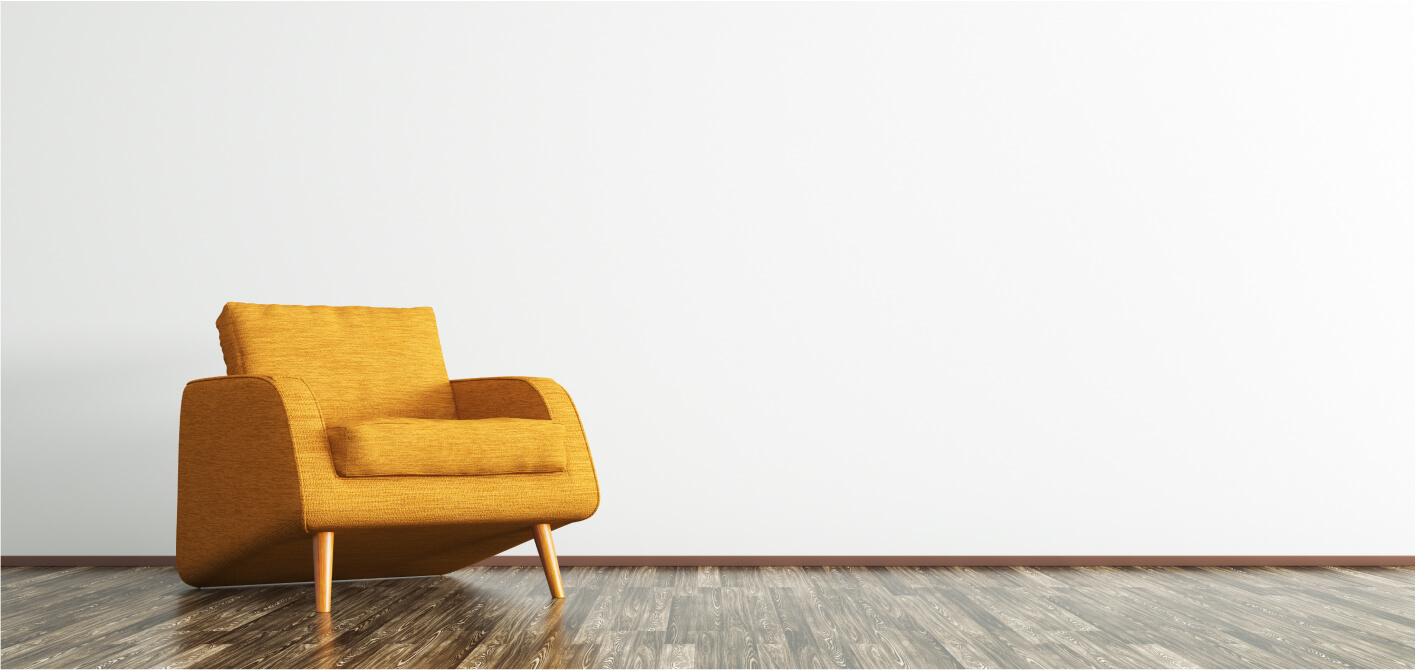 yellow couch on the left with white background