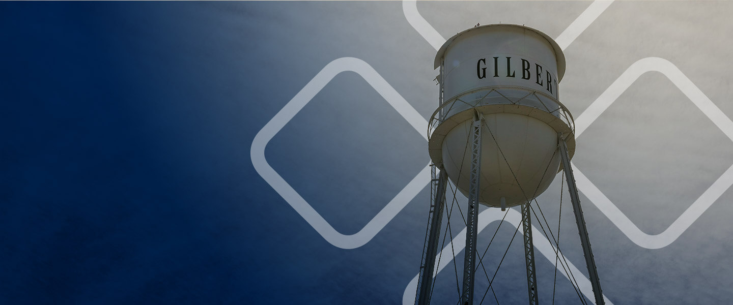 water tower of gilbert arizona with empty sky background